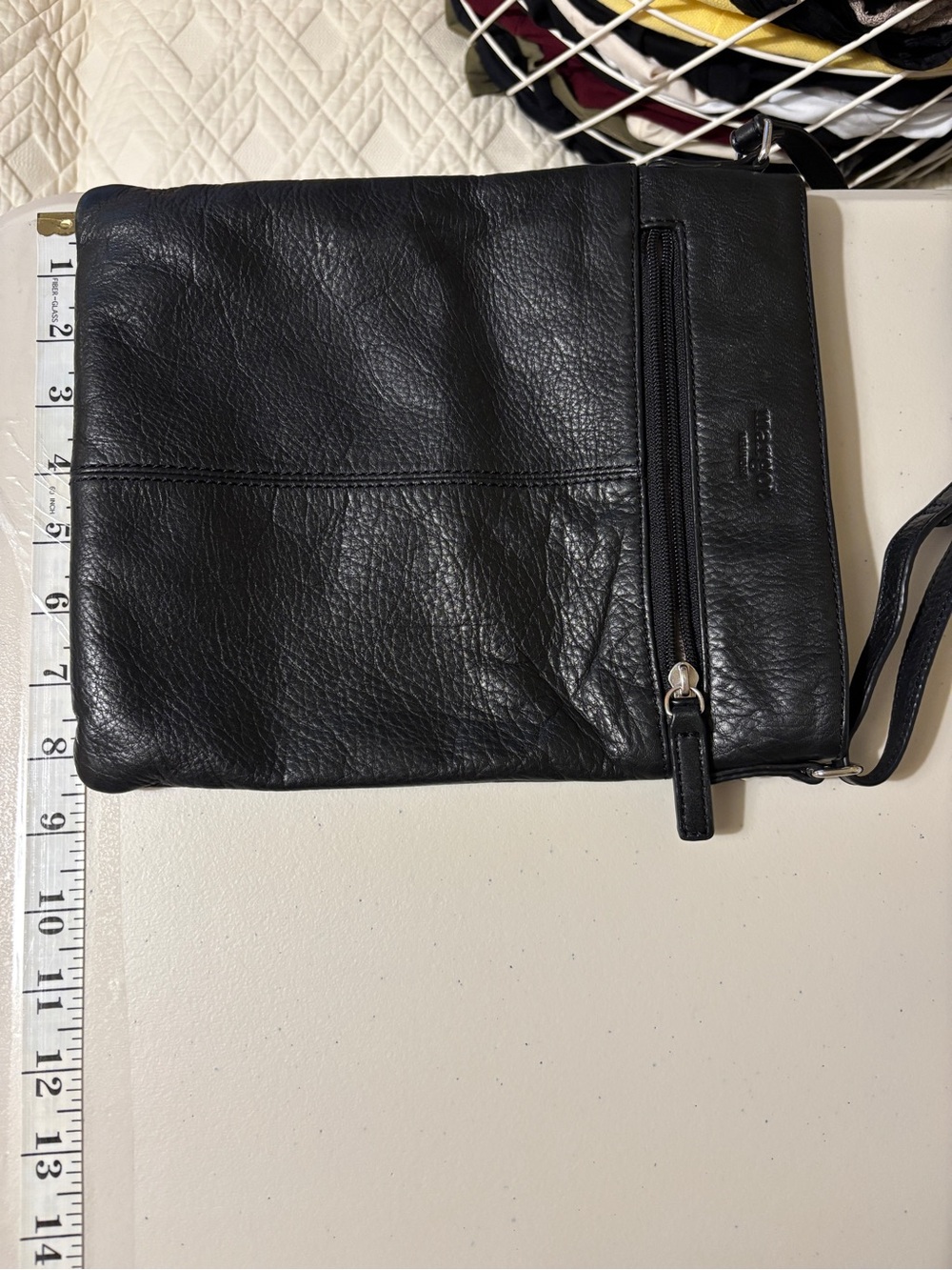 Margot Radley Crossbody Black Pebbled Leather Slim 90s Minimalist 7 Pockets - Picture 9 of 14